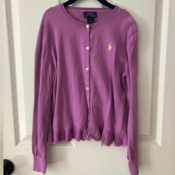 Polo Ralph Lauren Lavender Cardigan Sweater Sz 12-14 - Picture 5 of 6